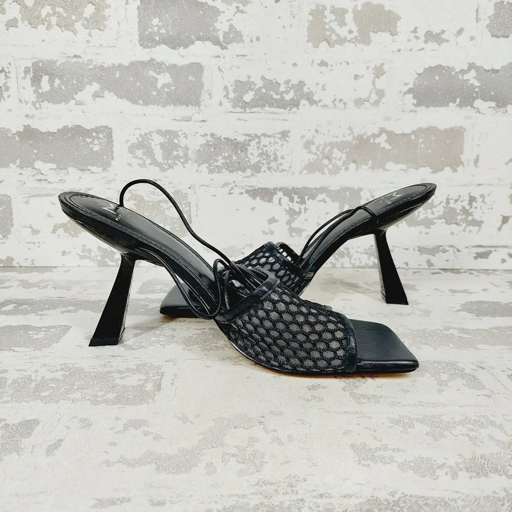NEW Marc Fisher Leather Dallyn Black Heeled Ankle Strap Sandals O510 - Picture 3 of 11